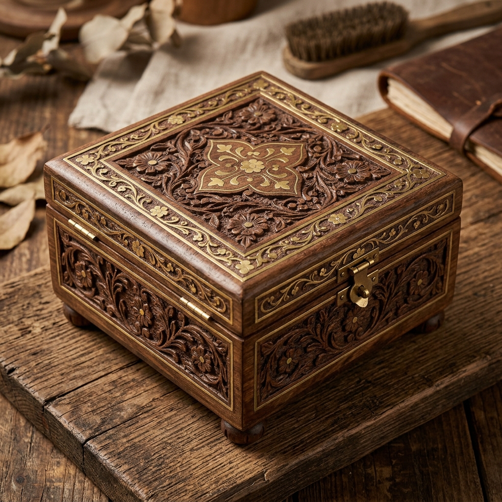 Carved Wooden Keepsake Trinket Box